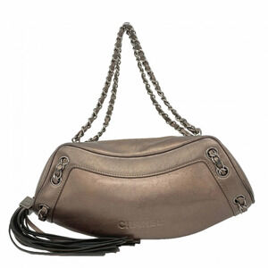 CHANEL Silver Lambskin Leather Bag